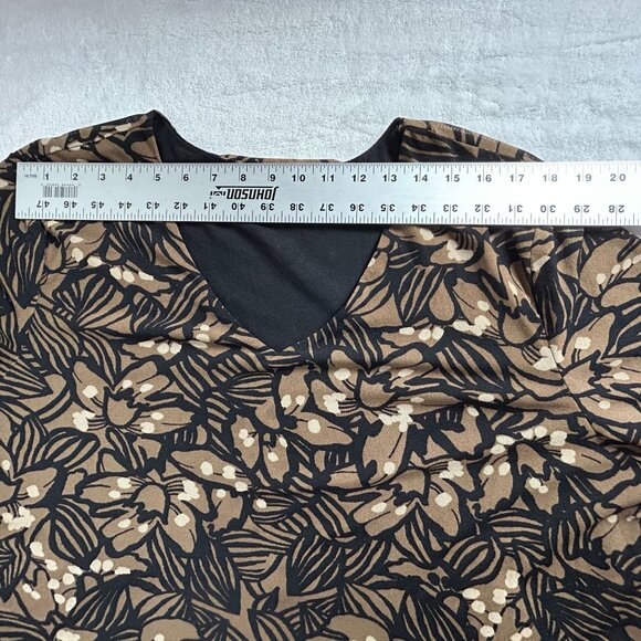 Sigrid Olsen Womens 2X Floral Print 3/4 Sleeve V-Neck Top Black Brown Casual - Picture 5 of 7